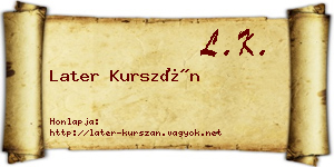 Later Kurszán névjegykártya